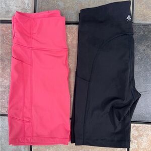 2 Pairs Athleta Ultimate Stash Pocket 7” Shorts Size SM Coral Pink & Black NWOT